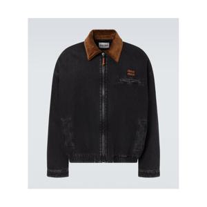 미우미우 코듀로이 트리밍 데님 블루종 재킷 P01079956