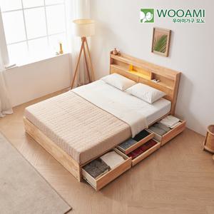 우아미가구 모노 우디 LED 원목 수납침대 Q FO5161