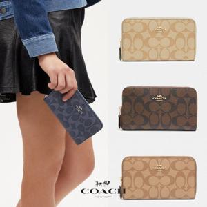 코치(COACH) 88913 여자 시그니쳐 캔버스 미디엄 지퍼 가죽 지갑