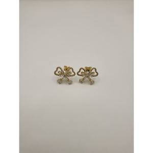 [스텔라앤로라]여성귀걸이 리본 특수큐빅 은침 귀걸이 18K도금 SAR-120 골드