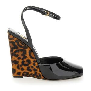 생로랑 SCANDALE 레오파드 패턴 레더 웨지힐 807642 1TV001000