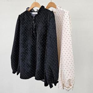 빅사이즈프릴블라우스 T529L412 블링프릴벨벳돗블라우스 LY