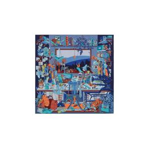 페라가모 스튜디오 프린트 실크 풀라드 블루 애비앙 블루 오렌지 310073-747596