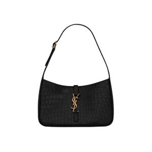 생로랑 크로커다일 엠보스 샤이니 레더 브론즈 모노그램 르 5 아 7 호보백 블랙 657228-DZESW-1062