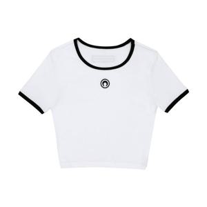 마린세르 WTO087A CJER0008 WH10 문 로고 콘트라스트 링거 크롭 여성 반팔티