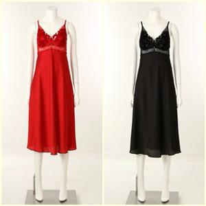 [와코루 란제리] 새틴 소재 벨벳패치 플로럴 자수 여자풀슬립 (DFS0463R BK_RE) DFS0463