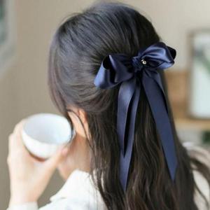 엔젤슈슈새틴 헤어핀 네이비 꼬리리본 롱리본 자동