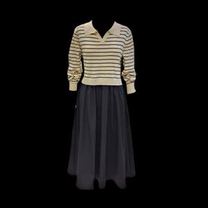 [레코브] 스트라이프 카라 니트 배색 원피스 (LC31F3OP506X) LC31F3OP506X