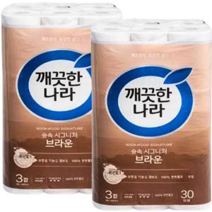 깨끗한나라 시그니처 화장지 브라운 30m 30롤 x2팩