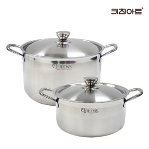 키친아트 퀸즈 인덕션용냄비 통3중 304스텐 냄비세트 2종E 양24+곰28