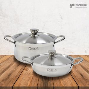 키친아트 퀸즈 인덕션용냄비 통3중 304스텐 냄비세트 2종D 양24+전24