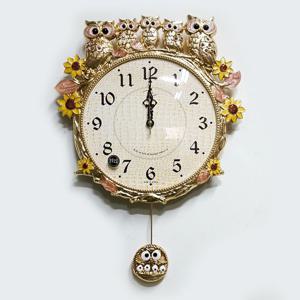 썬플라워 부엉이가족 금도금 무소음 인테리어 벽시계