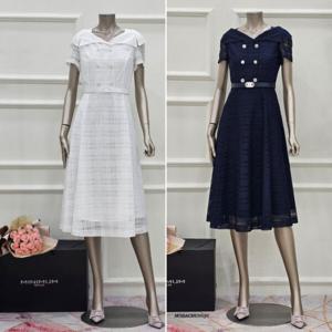 [미니멈]MD 보트넥 시스루 체크패턴 플레어원피스 MD MYBGWO4220