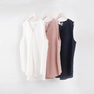 빅사이즈나시블라우스 0282L408 안나핀턱민소매블라우스 CR