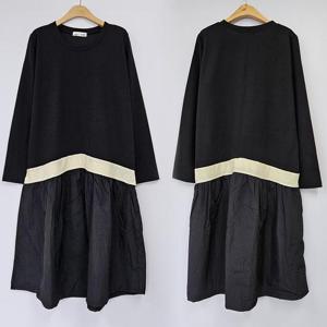 빅사이즈긴팔원피스 S547L408 바스락레이어배색원피스 BS