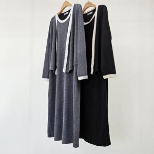 빅사이즈레이어드원피스 S869L411 배색라인가디건원피스 NB