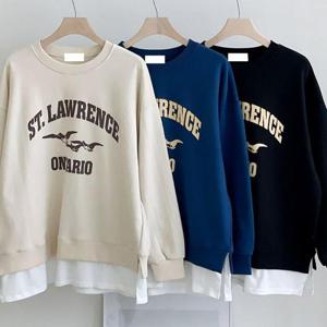 빅사이즈맨투맨티 T454L412 렌스버드레이어드배색티 BN