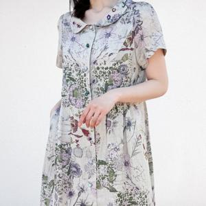 [비꼴리끄]린넨 프린트 둥근카라 원피스 B252WO3340