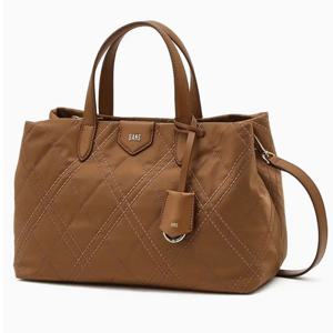 [닥스핸드백] 아가일 퀼팅 패턴 브라운 나일론 토트백 DCBA6E491W2