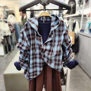 유솔 sh06 기모 플란넬 후드 체크 남방 ULYC25WZ3