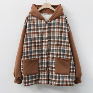 나야홍 / 아이우먼 체크배색양털후디자켓 POK686M601 빅사이즈