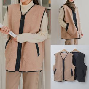 나야홍 / 위쉬몰 WB 양털배색띠박시베스트(V925H512) 빅사이즈