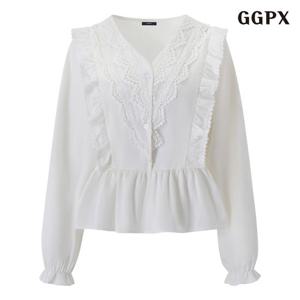 [GGPX]프렌치 레이스 브이넥 페플럼 블라우스 (GQABA010D)