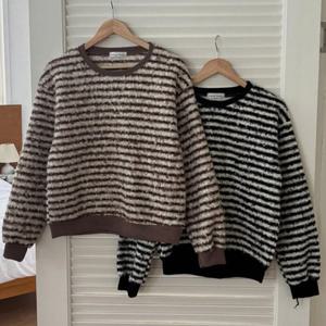 나야홍 / 빅사이즈티 X030L601 뭉실털줄무늬맨투맨 YP