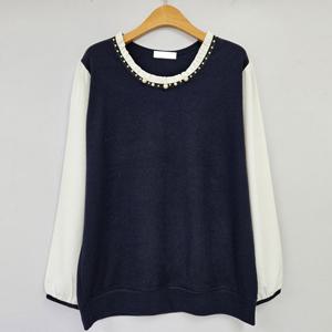 나야홍 / 아이우먼 샐리진주니트배색티 OLT789M602 빅사이즈