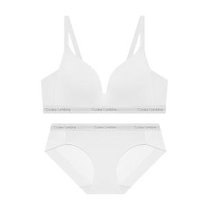 쉘론 트라이앵글 퓨징 노와이어 브라 햄팬티 세트_화이트