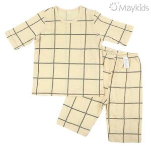 [메이키즈]체크스퀘어옐로우 7부슬라브 실내복