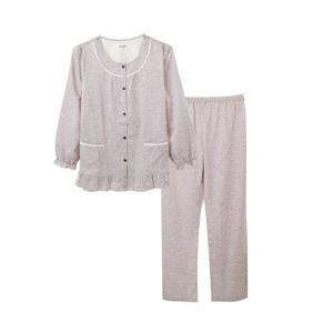 [비너스 란제리] (VPA4373W)부드러운 면100 잔꽃 나염 라운드넥 순면 여성 파자마 잠옷 상하 세트 VPA4373W0000