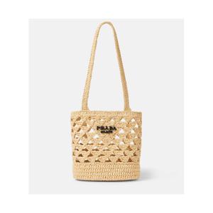 프라다 로고 라피아 이펙트 크로셰 토트 백 P00997471