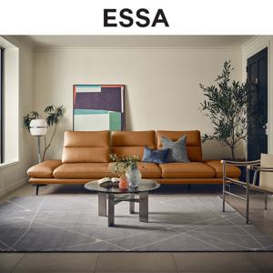 [에싸] 레미 컴팩트 4인 스윙기능 베티버 천연 면피 소가죽 소파