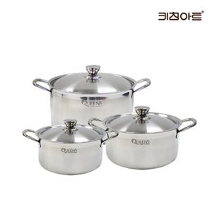키친아트 퀸즈 인덕션용냄비 통3중 304스텐 냄비세트 3종C 양20+24+곰28