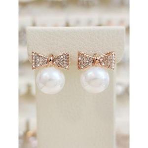 볼라레 세이브존03 큐빅리본12mm핵진주은침귀걸이 2color SSS1355