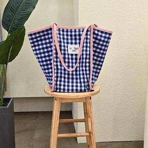 [포커스]FM4F9BG5892_체크 코튼 숄더 에코백