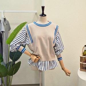 [포커스]FF4H3BL30194_니트 배색 레이어드 셔츠