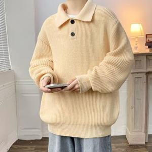 [리빌모아]남자 루즈핏 카라 단추 골지 니트 티 LD-KNA-SSIS671-