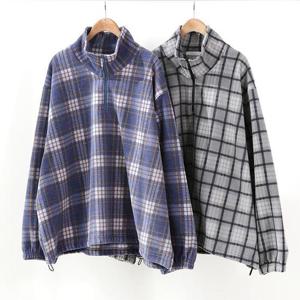 빅사이즈후리스티 Q207L411 체크하이넥지퍼맨투맨 LY