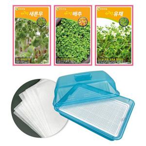 새싹재배기(중)+부직포+[새싹새론무, 새싹배추, 새싹유채씨앗 각30g] .수경재배.