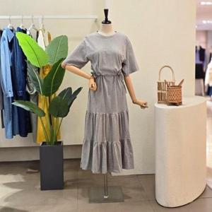 [포커스]FM5C9OP51290_허리 스트링 티어드 롱 원피스