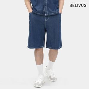 빌리버스 남성 데님 생지 오버핏 버뮤다 팬츠 BWS075