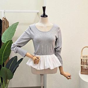 [포커스]FS5B9TS5091_펌킨 프릴 레이어드 U넥 티셔츠