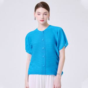 [요이츠]날개 플리츠 라운드 앞단추 반팔 가디건 자켓_YI06WNPJK