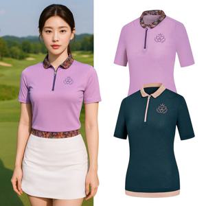 비티알 여성 골프 플라워 패턴 반팔 집업 카라 티셔츠 BSC493QT8W