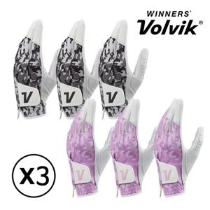 볼빅 VBBB-여성 카모 스판 양피 골프장갑 왼손 3장 세트