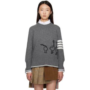 톰브라운 티셔츠 그레이 파인 메리노 울 기스 스트라이프 스웨터 252381F096007