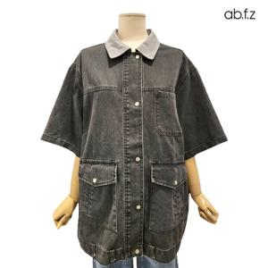 [에이비에프지]카라배색 포인트 보이핏 반팔 롱 데님 재킷 APZ3QJ03I