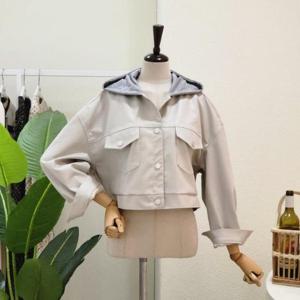 [포커스]  FS3A7JK00098_후드 배색 레더 숏자켓